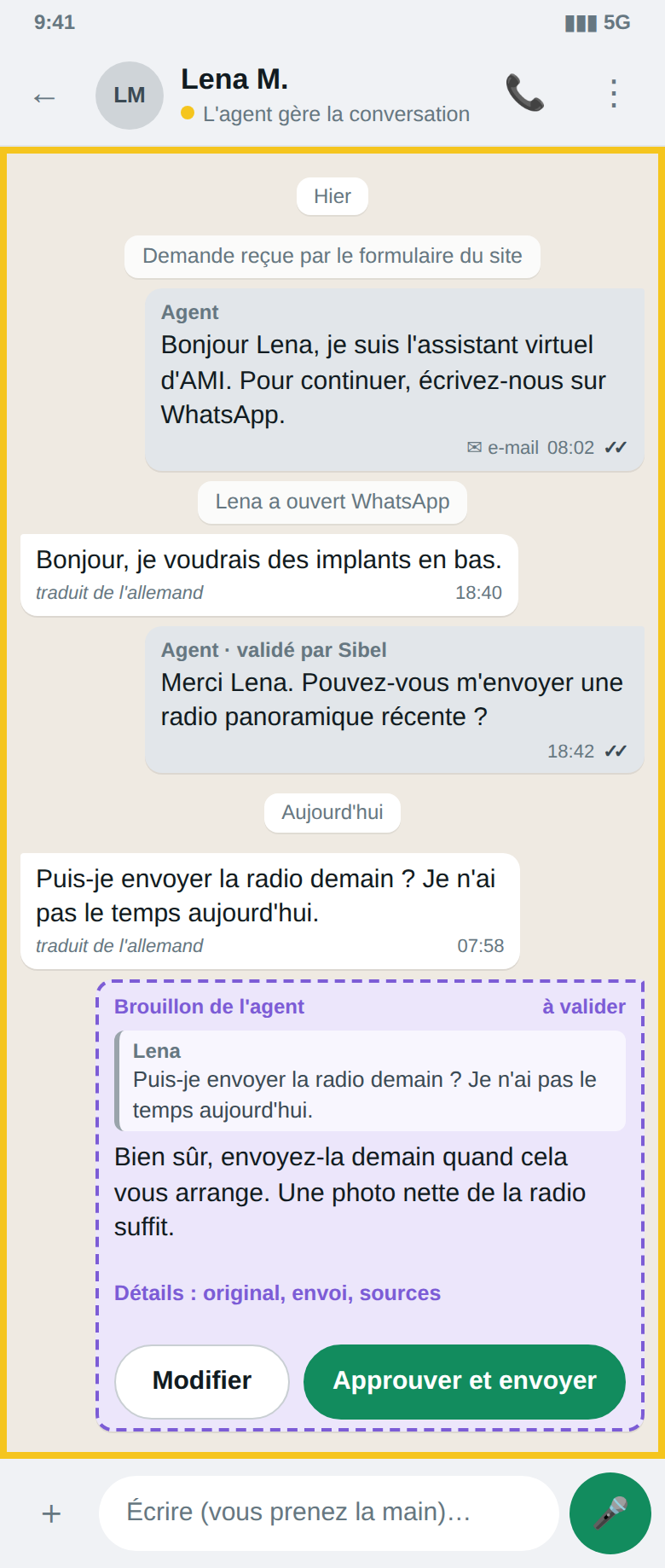 Conversation, l'agent gère · téléphone