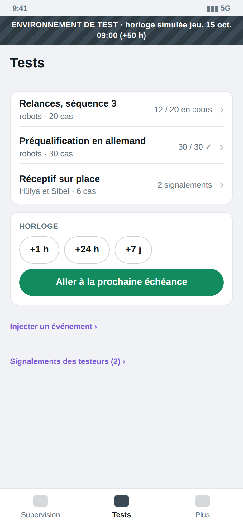 Console de test · téléphone