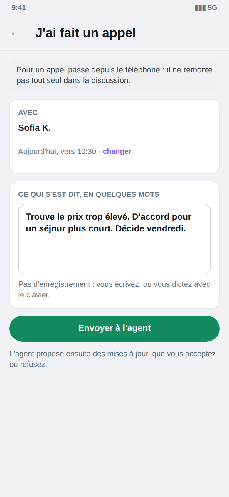J'ai fait un appel · téléphone